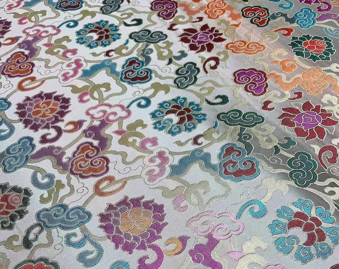 Chinese Emperor Queen Traditional Wedding Cheongsam Fabric, Lotus pattern, Silk brocade 27.5"W sell by the meter, Upholstery, Sewing fabric