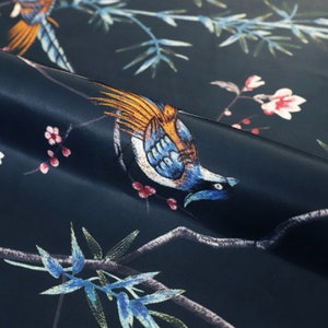 Bird Print Satin Fabric: Soft Polyester, 57&quot; Wide, Apparel & Decor