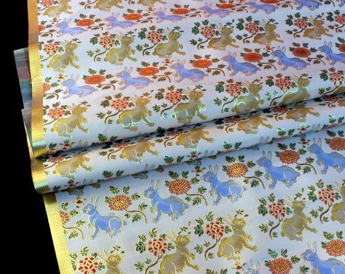 58"W silver Song Brocade Chinese Wishful crane Silk Brocade, Emperor Tibetan robe, cheongsam, spinning Fabric, silk rayon sewing, Quilting