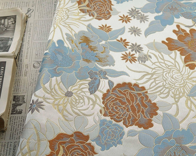Floral Jacquard Fabric, Gold Thread Brocade, Luxury Upholstery (59"W)