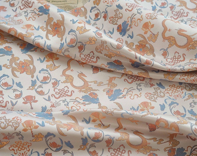 Retro ancient element woven jacquard, dragon flower pattern, Upholstery, Prom dress, Quilting, drapery, Sewing/ fabric, 65"W By 1 Meter