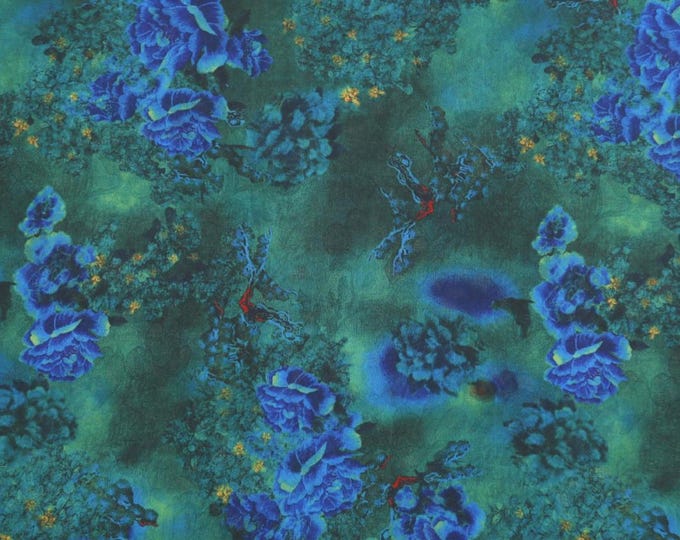 59"W raindrop flowers Tea silk satin fabric, Digital print, Upholstery, Decor, Costume, Curtain, bag, Sewing, drapery, DIY, cheongsam/Fabric
