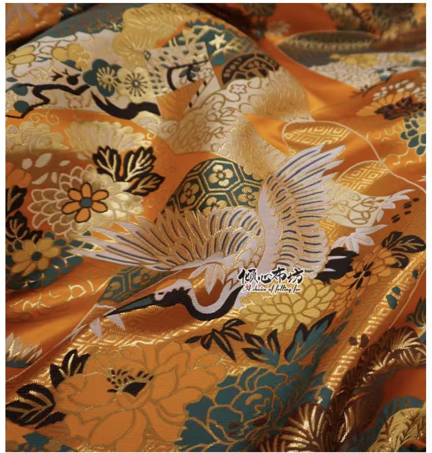 Japanese Kirin Silk Brocade Fabric: Colorful Nishijin Woven
