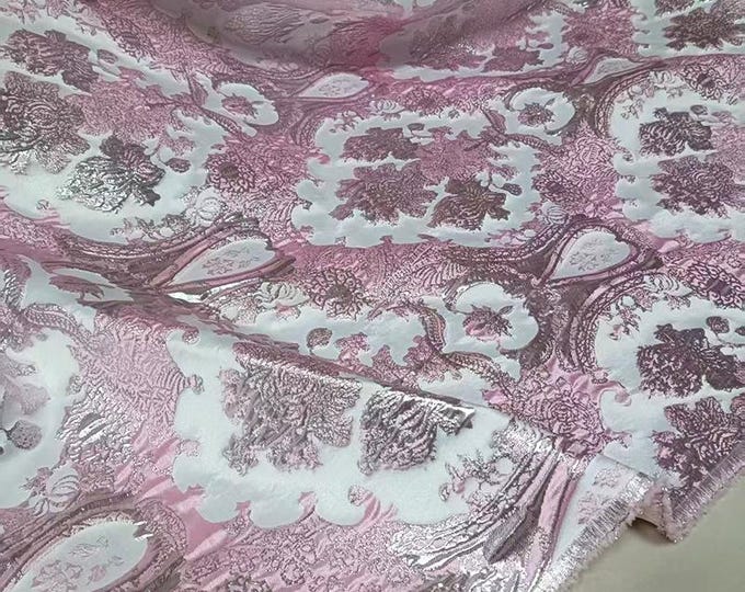 Pink European & American Metallic 3D Embossed Jacquard Fabric for Clothing – Luxury Fashion Textile, 55"Wide