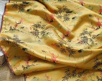Gold Damask Brocade Satin Fabric: Floral Tapestry, 60" Wide