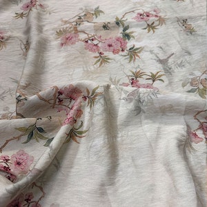 Tessuto in Tencel Ramie con motivo floreale Crabapple: cucito, sartoria, fai da te