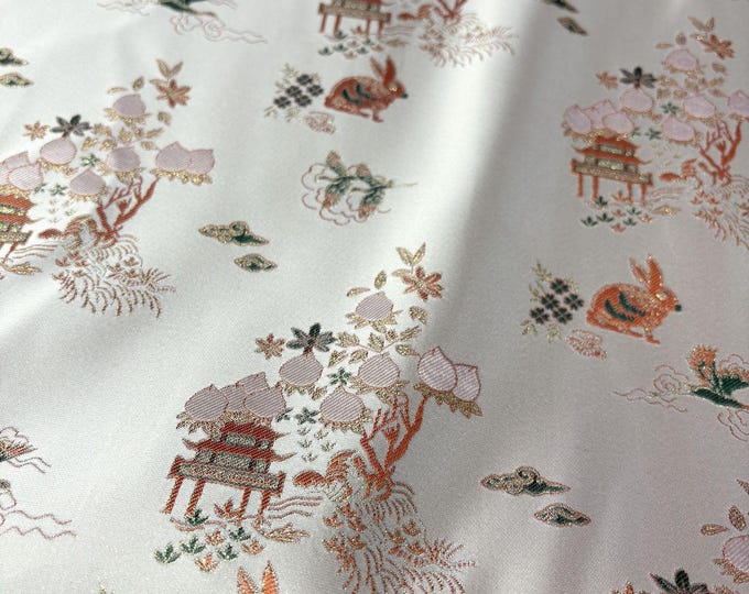 Shiny 57"W Moon Palace Rabbit Jacquard Satin Fabric, Brocade Fabrics By The Meter, Handbag Antique Cheongsam, Sewing, home decor, DIY Fabric