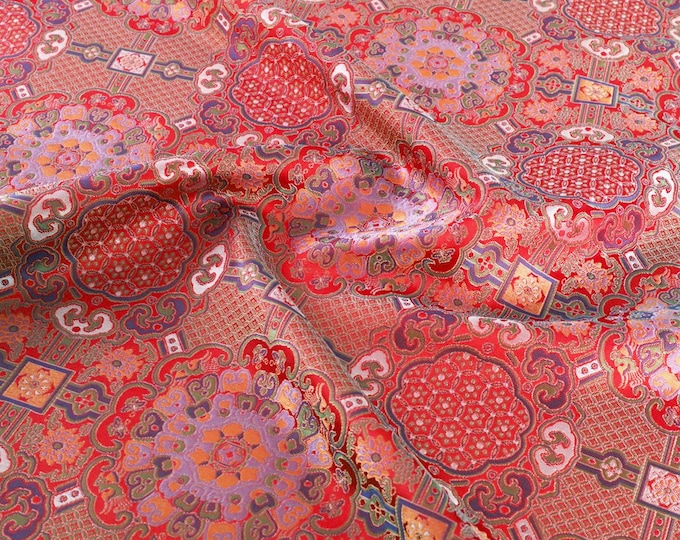 59"W Auspicious Baoxiang flower Thangka Embroidered Fabric Mounts Tibetan Traditional Robes,Shrines Enshrines Buddhist Brocade Fabric