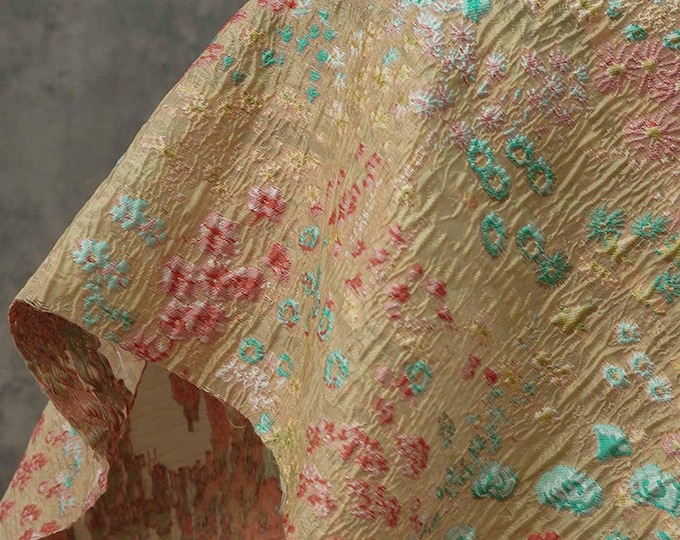 Blue pink jacquard woven fabric, 3D texture with embossed effect flower pattern, Upholstery, Costume, Sewing DIY fabric, 57"W By 1 yard