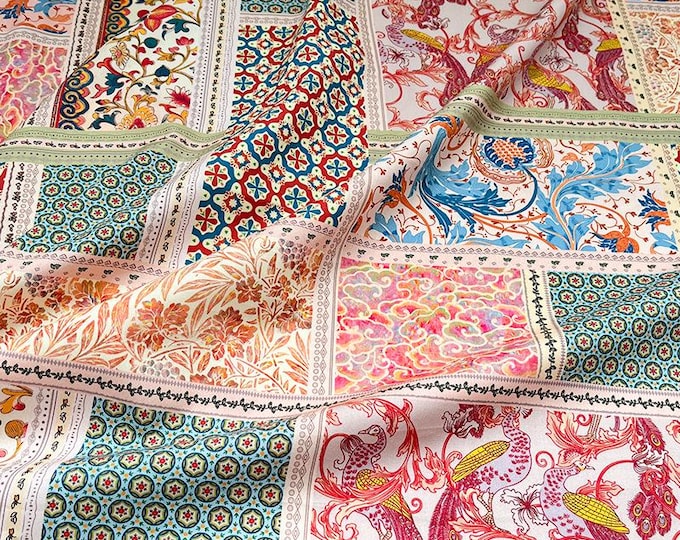 Hand printed 100% cotton fabric, Sewing Fabric for Dress, Cheongsam, decor, Upholstery, Quilting and Sewing, Indian fabric sell by Meter