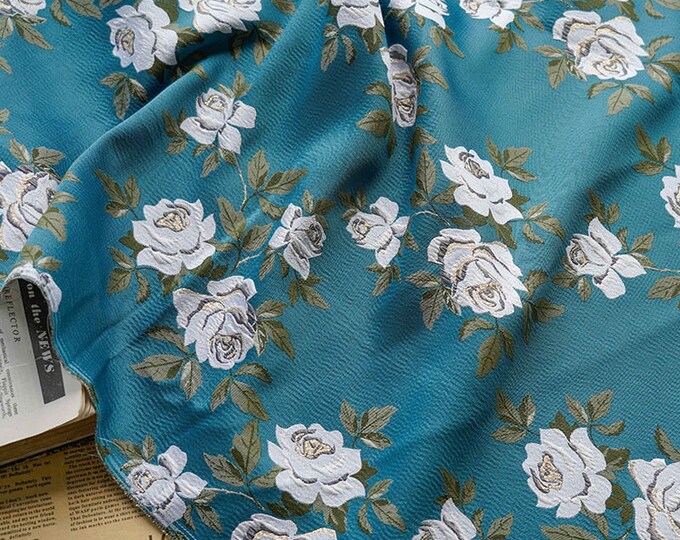 Monet Blue Reversible jacquard woven fabric, Metallic painting pattern with embossed effects, Upholstery, Sewing DIY fabric, 63"W By 1 yard