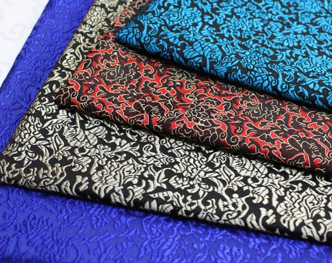 Antique Phoenix Tail Small Floral Brocade Fabric, 29.5 Inches Wide Chinese Silk fabric, 11 colors, Upholstery, Quilting and Sewing fabric