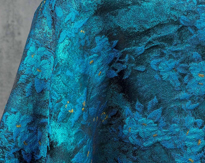 Embossed Floral Jacquard Fabric: Pastoral Teal & Green Colorwoven (63" Wide)