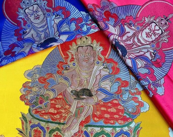 Buddha Jacquard, Tibetan Mongolia Brocade, Upholstery, Decor, Costume, Curtain, Handbag, Sewing, DIY, Priest Crafts/Fabric, Price for75*52cm