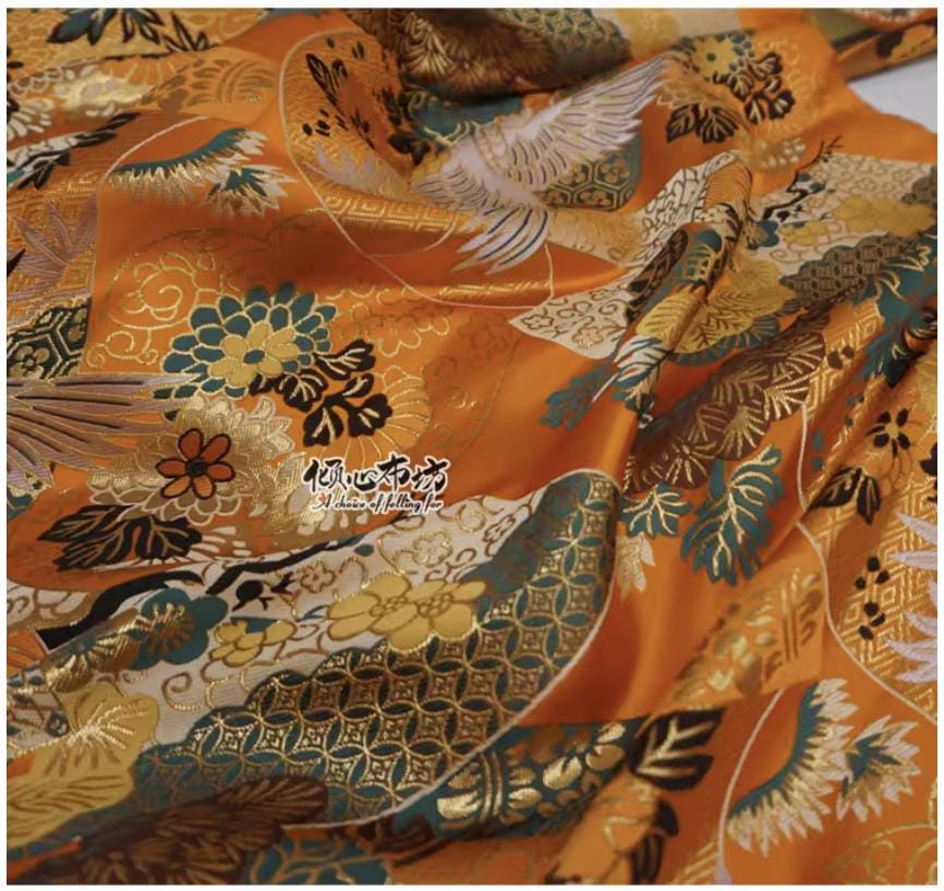 Japanese Kirin Silk Brocade Fabric: Colorful Nishijin Woven