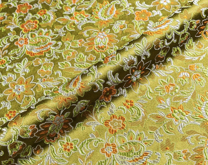 59" Width Brocade fabric green 10 Patterns Traditional Silk Brocade Fabric On SALE, sell by the Meter, Upholstery and Sewing fabric