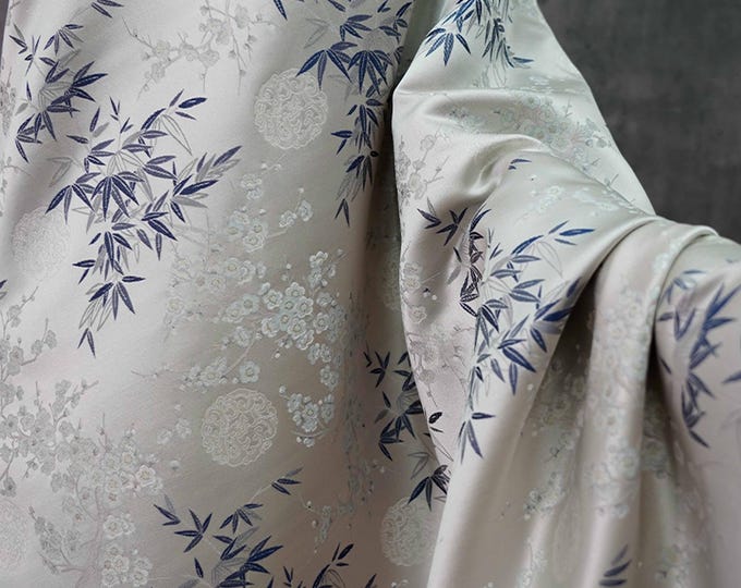 59" Song silk Brocade damask, Bamboo plum Rhythm, Emperor Tibetan, Upholstery, Decor, Costume, Curtain, Handbag, Sewing/Fabric by 1 meter