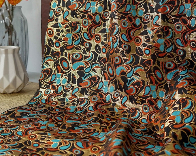 Jacquard gold embossed 3D fabric, Vintage Cashew flowers design, Upholstery, Sewing fabric, 59" W By 1 Meter,  prom dress, skirt fabric, bag