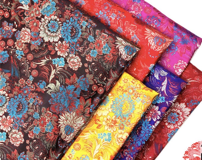 Chinese Colorful Chrysanthemums Silk Brocade Fabric, 29.5"W, Cheongsam, Qipao, Upholstery, Home Decor, Pillow case, Sewing Fabric