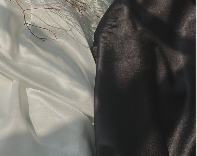 Black and white Satin Silk Fabric On SALE| SOLIDS Variety Color 59" Width | Fabric by the meter Dress Craft Fabric Plain Luxury Prom Fabric