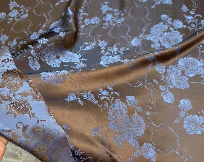 Two-Tone Rayon Jacquard Fabric: Floral Faux Silk Satin (59" Wide)