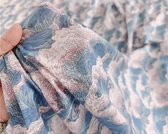 Japanese Wave Print Fabric: 100% Cotton Sewing Material