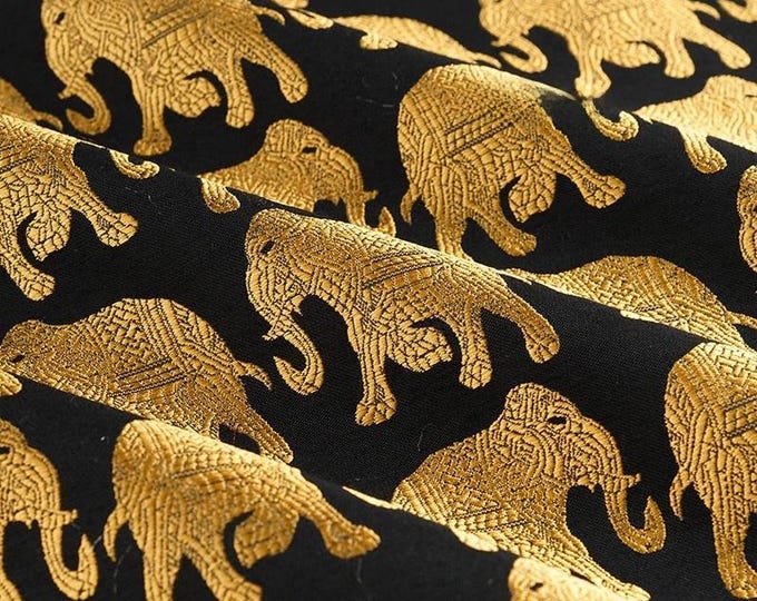 Gold thread jacquard fabric, 3D texture, elephant design fabric, Upholstery, drapery, Costume, Quilting and Sewing fabric, 55"W By 1 Meter