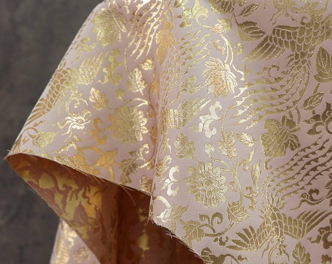 Gold Thread Jacquard Fabric: 3D Foil Flower Texture, 63" Wide - By The Meter