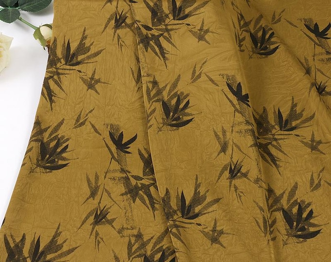Gold-Foiled Bamboo Leaf Jacquard Fabric: Dai Ethnic Skirts & Vests (59"W)