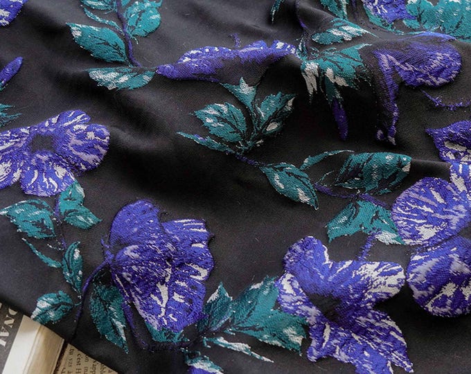 Gold thread Reversible jacquard woven fabric, 3D floral pattern with embossed effect, Upholstery, Costume, Sewing DIY fabric, 55"W By 1 yard