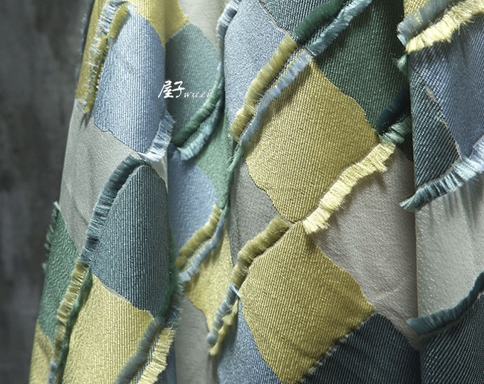 Plaid patchwork raw edge, Textile Symphony of Jacquard Weave, Designer Fabric, Jacket Creation, 57", Upholstery, Quilting, Sewing, drapery