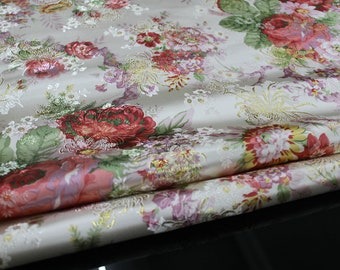Silk Brocade Fabric: Peony Floral Design, Chinese Wedding Fabric