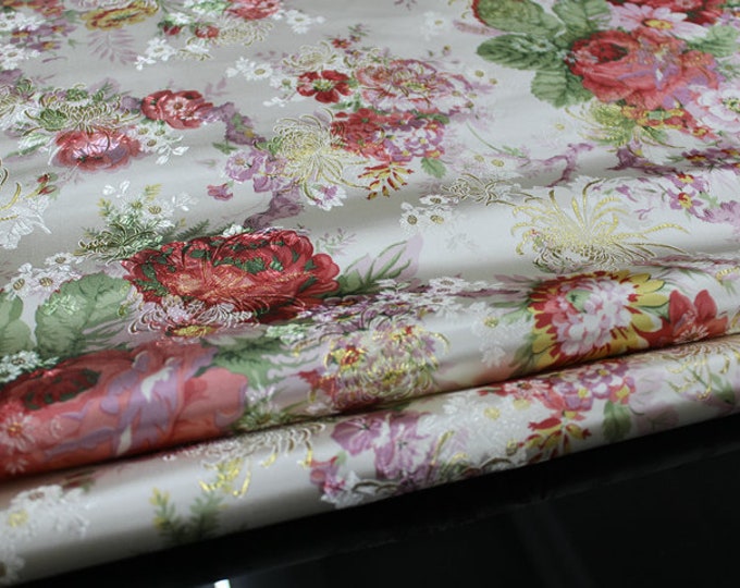 Silk Brocade Fabric Peony Flower Design, Wedding Fabric, 3 Colors Chinese Fabric By 1 Meter on SALE