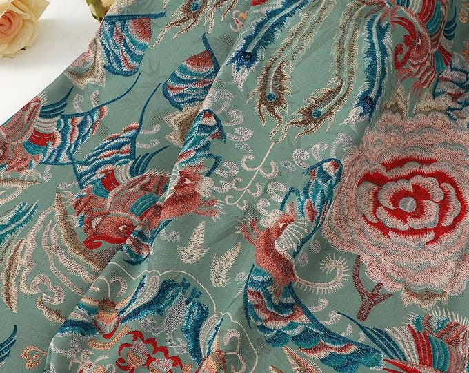 Satin Jacquard Fabric: 59"W Digital Print Shantung Silk - Upholstery, Costume, Decor