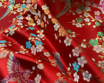 Chinois Fleur de Pivoine Tissu Brocart Jacquard Satin Matériel Tapisserie 75 cm Largeur (Violet, Vendu au Mètre