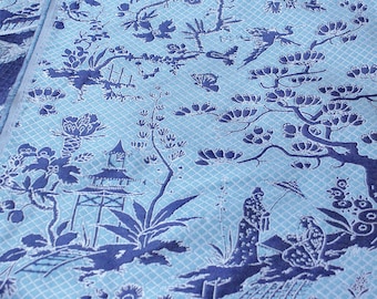 Reversible Jacquard Fabric: Ancient Painting Pattern, Blue Toile, 54"W - By The Yard