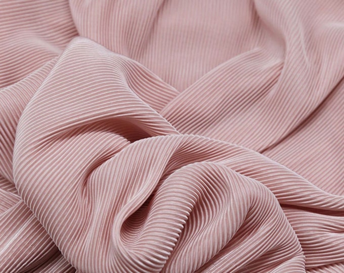 63"W Pleated striped crinkled fabric, Stretch silky drape summer fabric, dress, pants, Decor, Costume, Sewing/Fabric by the meter,  4 colors