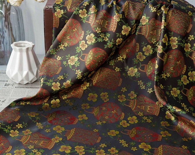 Plum Blossom Lantern Brocade Fabric - Woven Decorative Fabric, 62"W