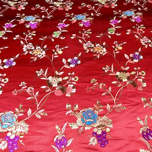 59 Wide Chinese Gold Thread Rose Silk Fabric Handmade - Etsy