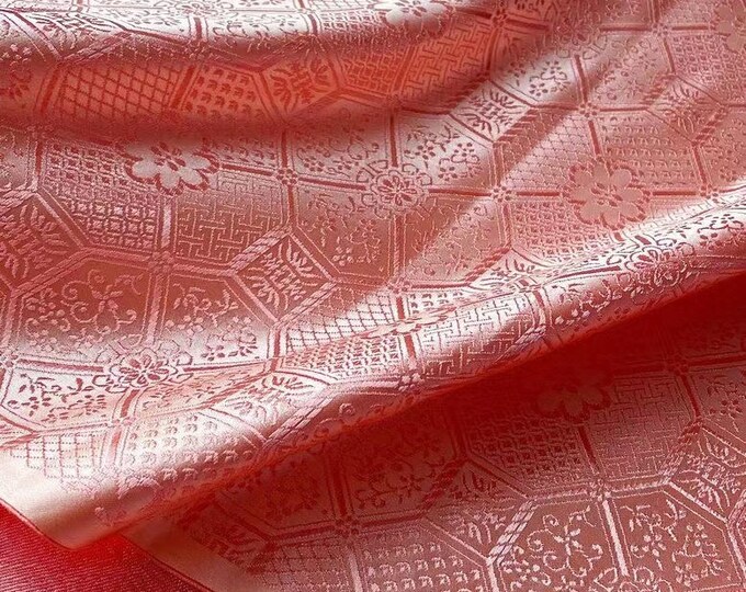 Satin Bao Xianghua Brocade fabric Silver 29.5" Width Fabric, Home decor, Upholstery Cushion cover Pillow case, Bustiers suit cheongsam Qipao