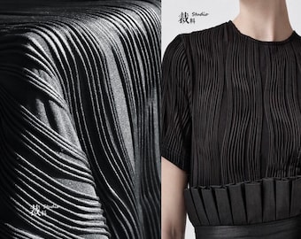 Black 3D Striped Texture Fabric: Stretch Cotton Polyester Designer Sewing