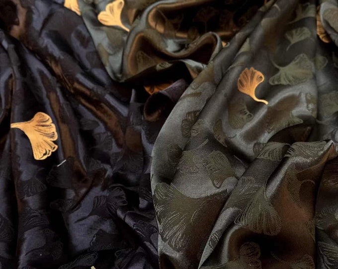 Two Sides 100% rayon Jacquard Damask Fabric, 59“Wide Ginkgo biloba, Upholstery, Decor, Costume, bag, Sewing, quilting/Fabric by the meter