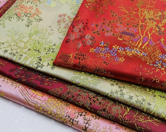 55&quot;W Red and Gold Ancient Chinese Famous paintings pattern Silk Brocade - Chinese Painting Fabric By The Meter