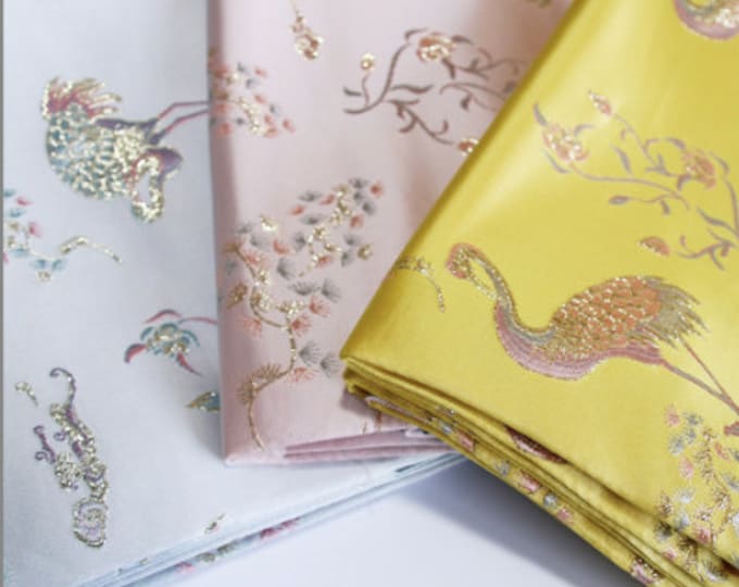 Gold Thread Damask Jacquard Fabric: Metallic Brocade, 57"W