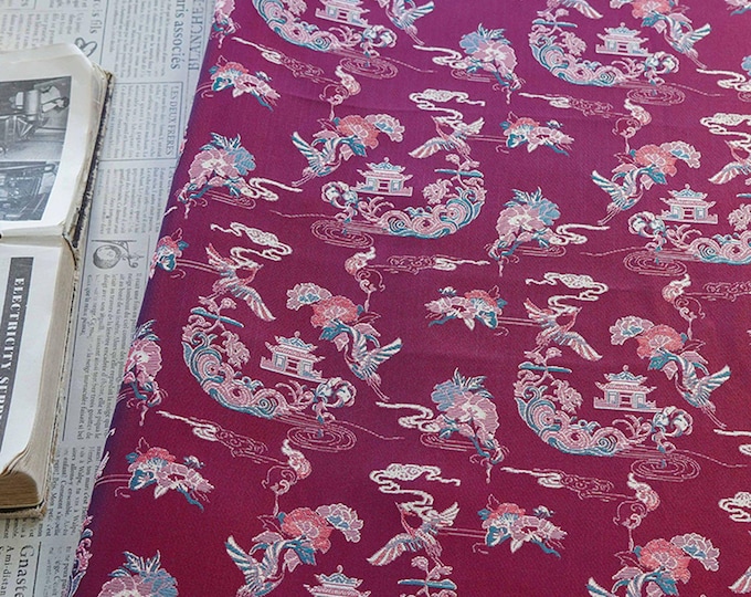 Song Brocade Satin Jacquard Fabric: Double Crane Peony Design