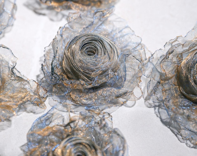 Blue and gold glass burning flower liquid retro handmade 3D flower diy corsage headdress wrap skirt clothing design accessories, 2 colors