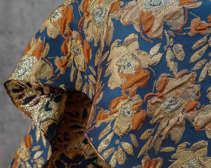 Gold Thread Embossed Floral Fabric: Vintage 3D Rayon Blend, 56" Wide