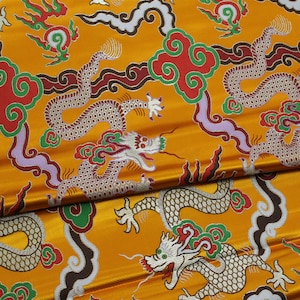 Gold Chinese Flying Dragon Emperor robe, cheongsam, Tibetan robe, spinning Fabric, silk, satin, and brocade, 29&quot;W, Upholstery, Sewing fabric