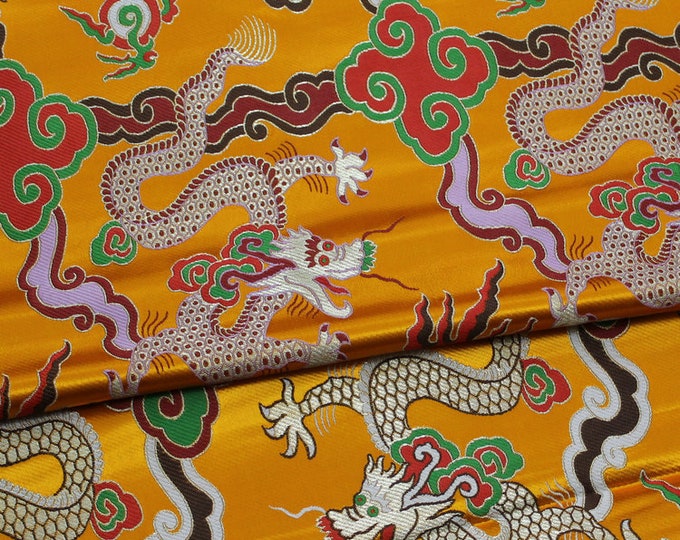 Gold Chinese Flying Dragon Emperor robe, cheongsam, Tibetan robe, spinning Fabric, silk, satin, and brocade, 29"W, Upholstery, Sewing fabric