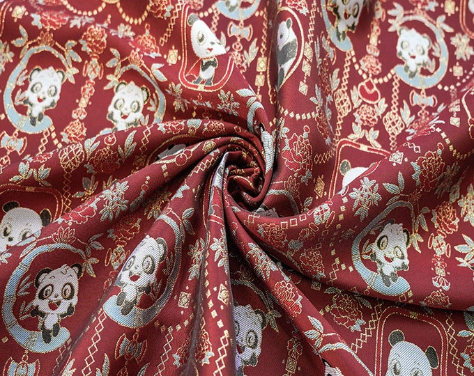 Gold thread jacquard fabric, Panda designer fabric, 59"W By 1 Meter, Upholstery, Decor, Costume, Curtain, Bag, Sewing, DIY, Cheongsam/Fabric